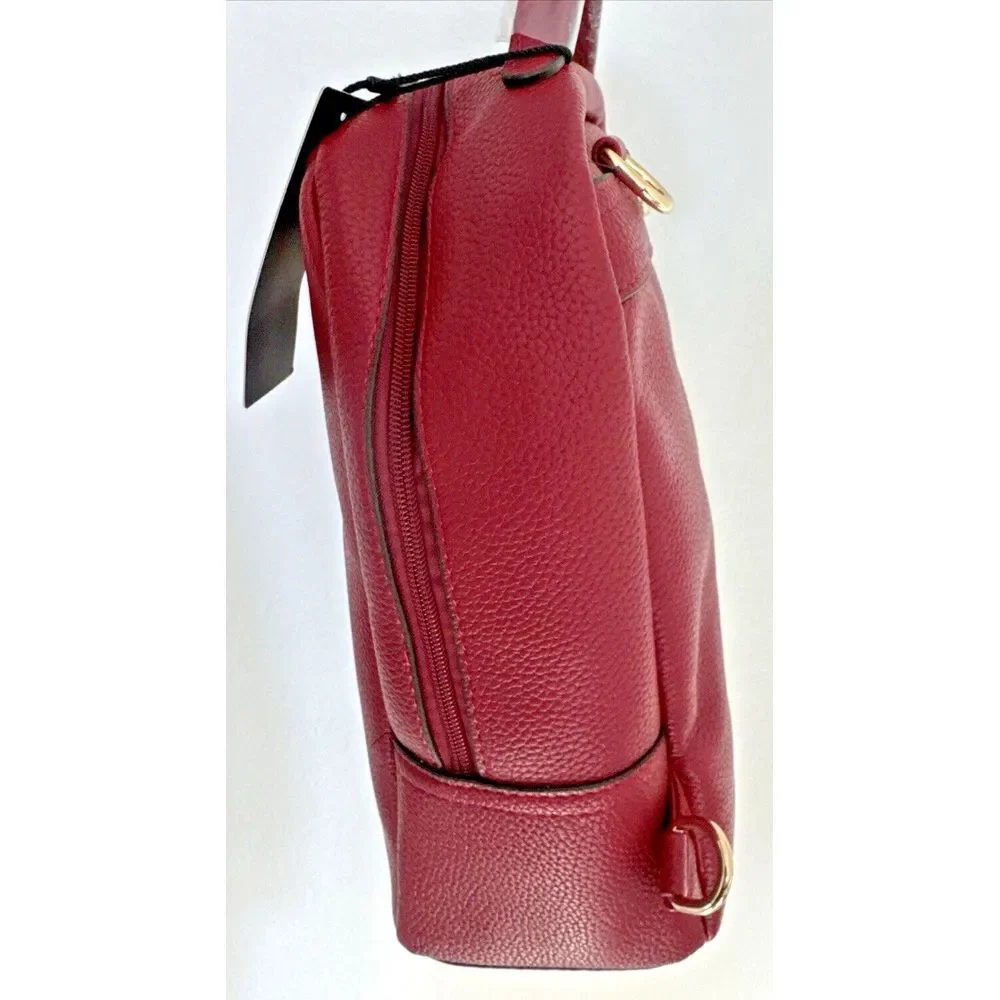 EC Ella Charles Pebbled Leather Backpack Burgundy/Red‎ NWT Pockets Lined